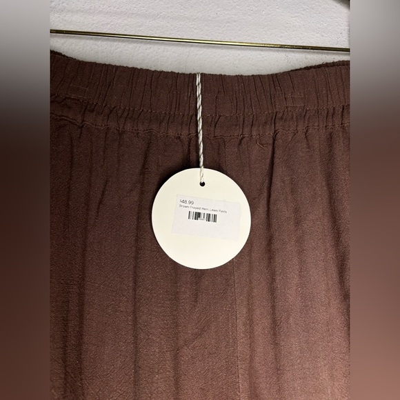 UMGEE NWT BROWN FRAYED HEM LINEN FLOWY CROPPED PANTS SZ XL - Picture 8 of 9
